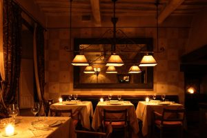 Villa Bordoni restaurant, dining by the fireplace